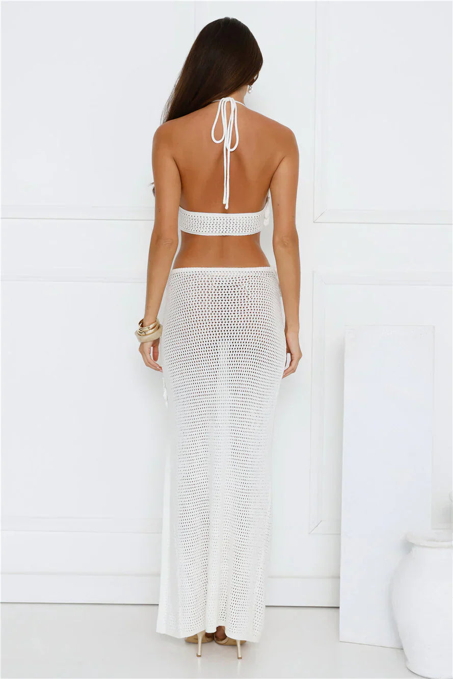 Monaco Sun Knit Halter Maxi Dress White