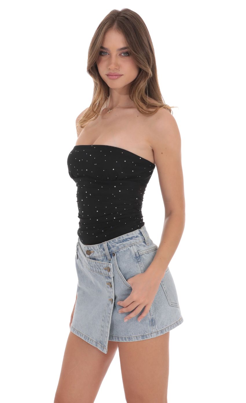 Overlap Button Denim Skirt in Light Blue