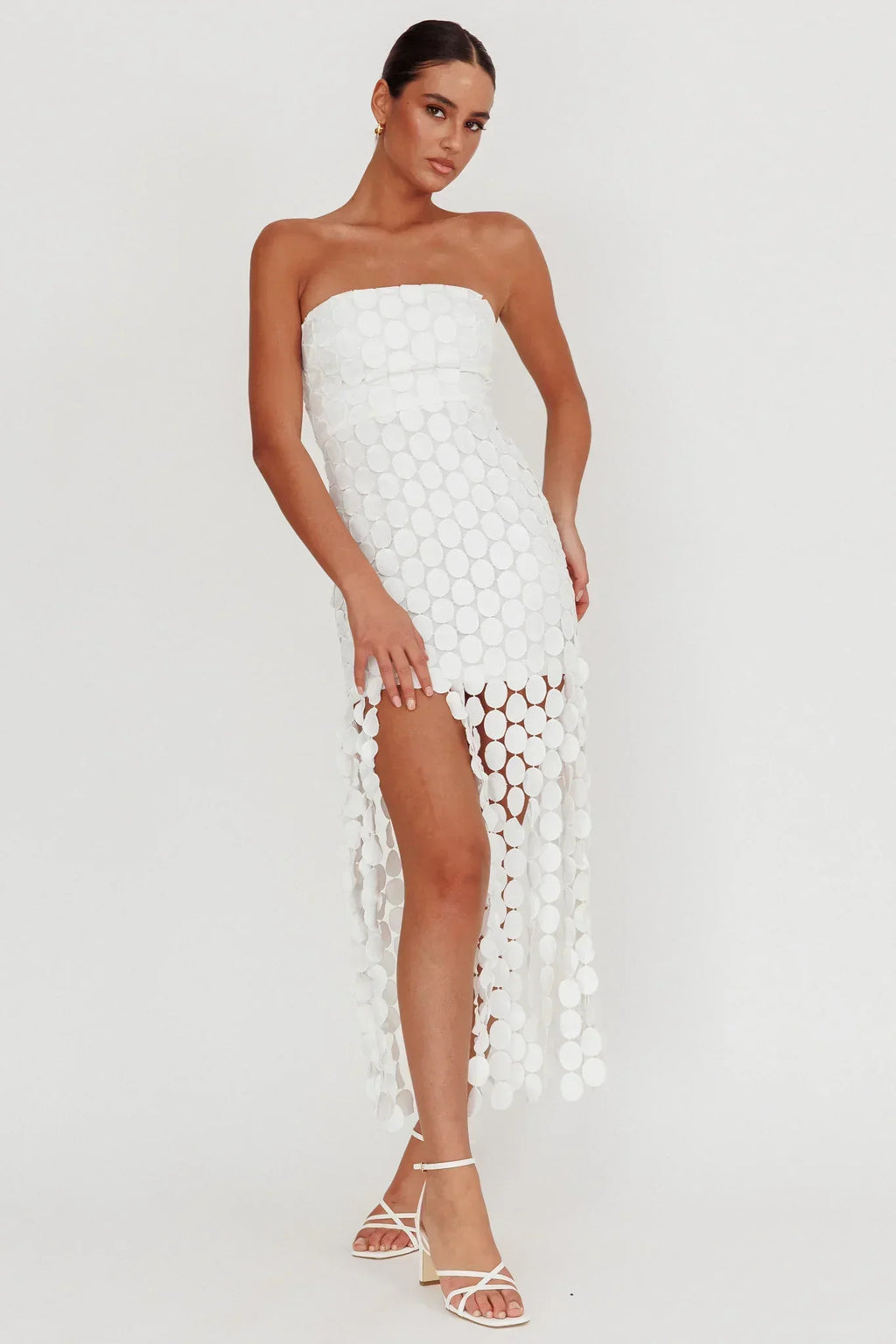 Elio Circle Trim Strapless Mini Dress White