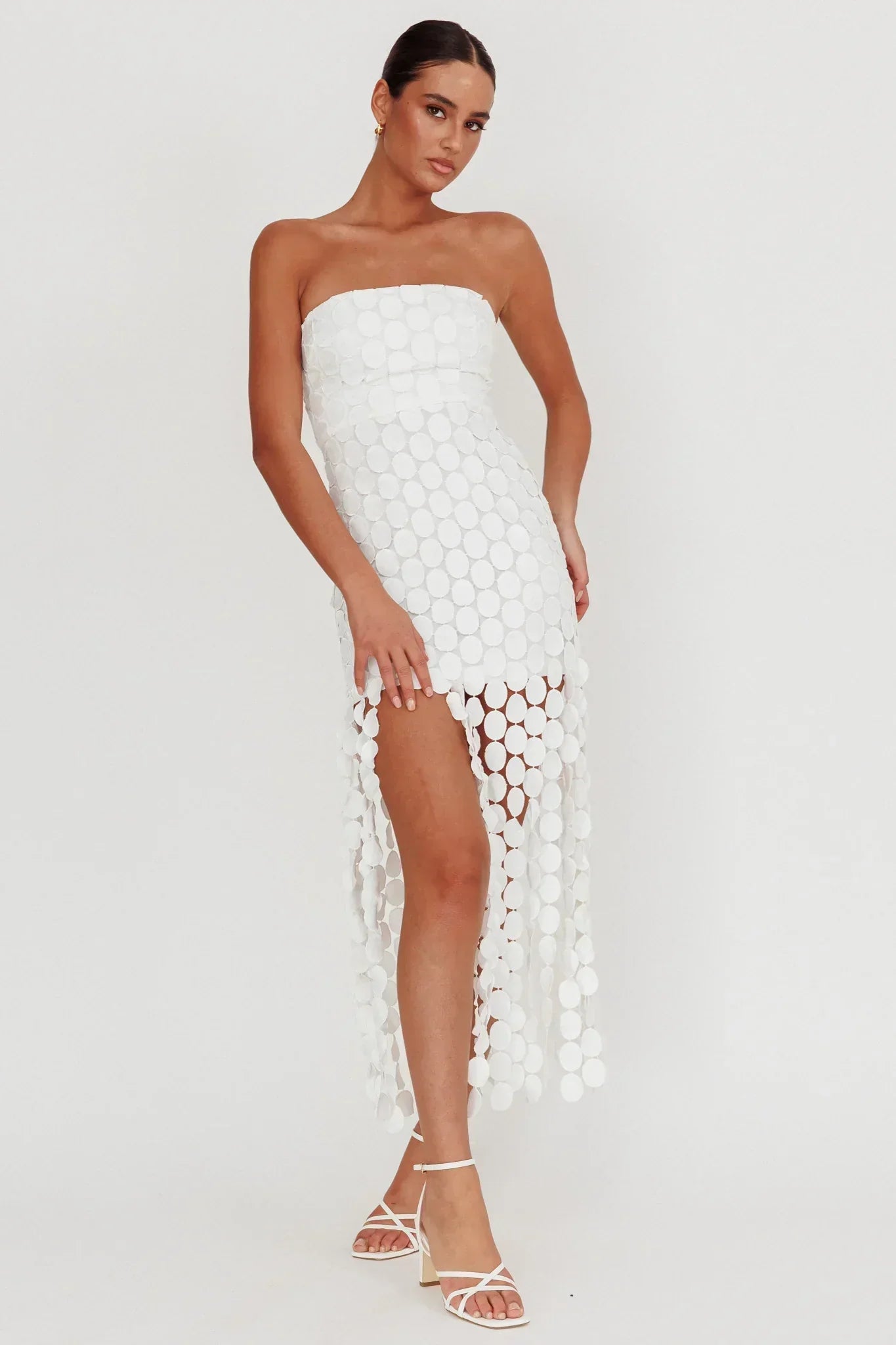 Elio Circle Trim Strapless Mini Dress White