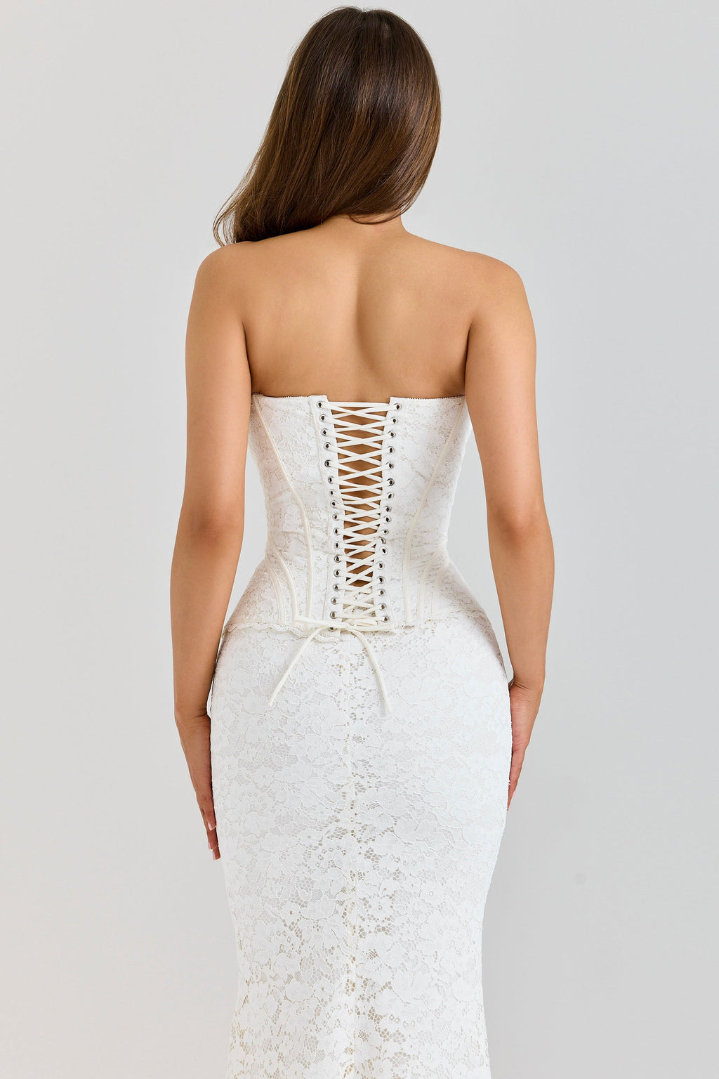 ivory lace corset maxi dress