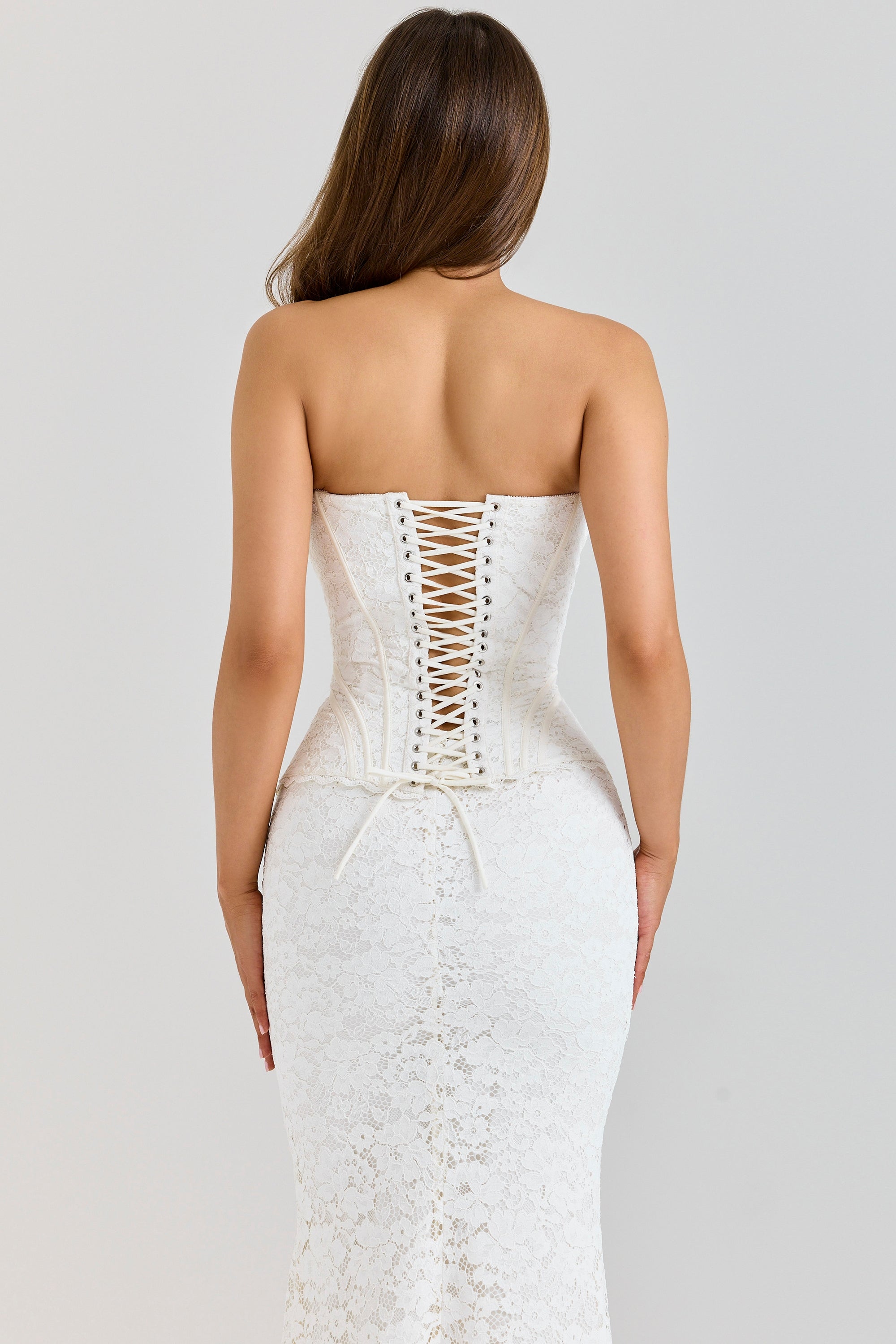 ivory lace corset maxi dress