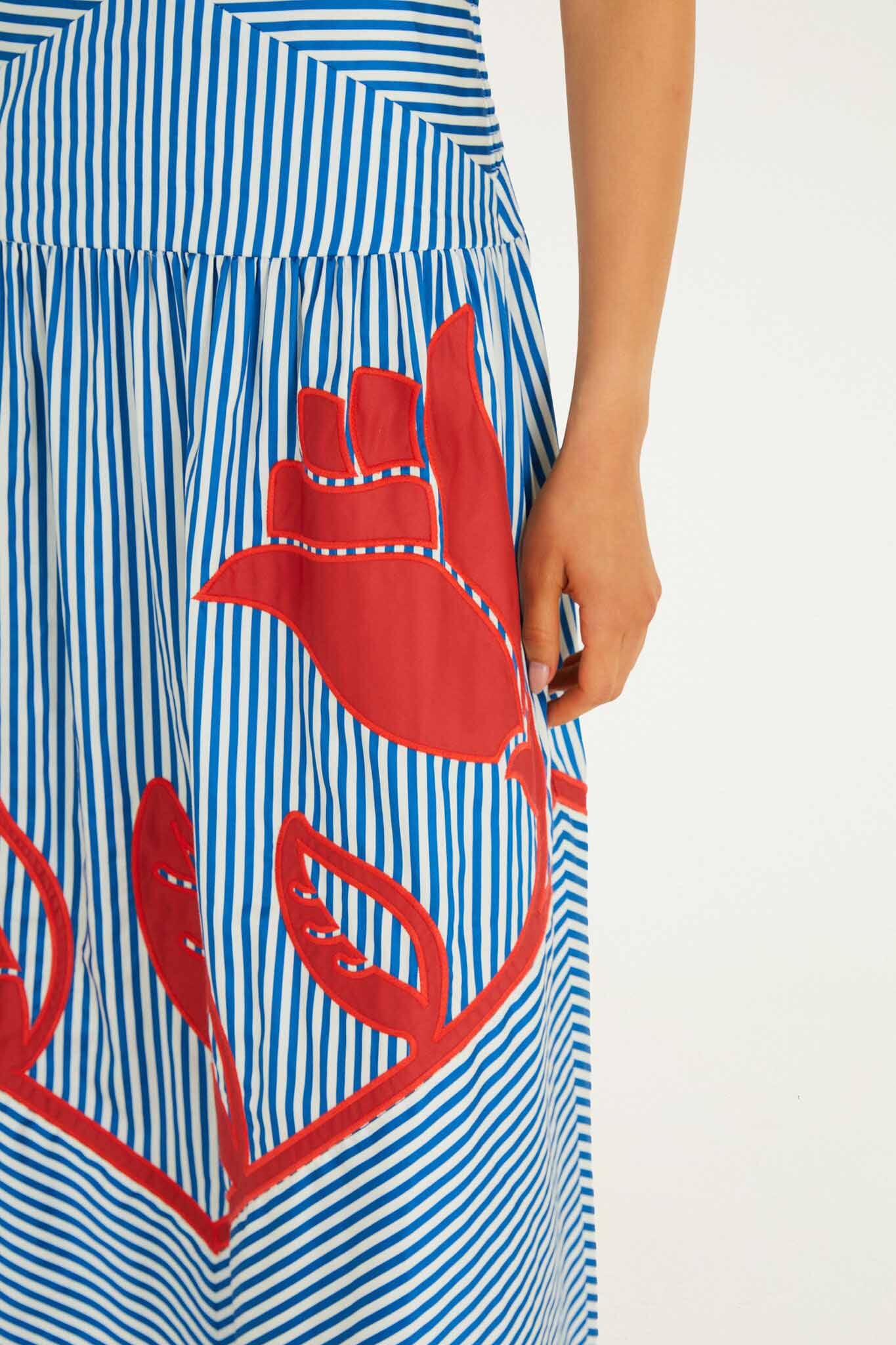 Blue Sky Stripes Sleeveless Midi Dress
