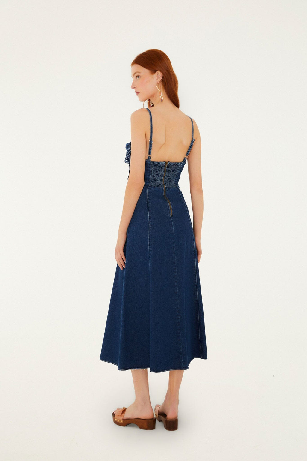 Denim 3D Flower Cut-Out Midi Dress