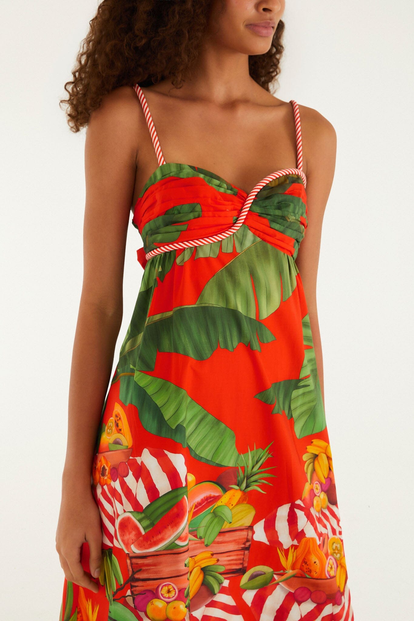 Red Fruit Trolley Sweetheart Neck Maxi Dress