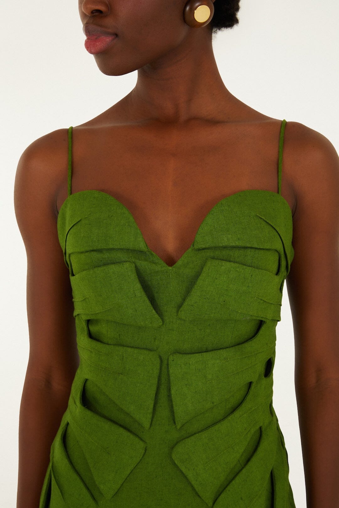 Green Monstera Leaf Sleeveless Euroflax™ Premium Linen Maxi Dress