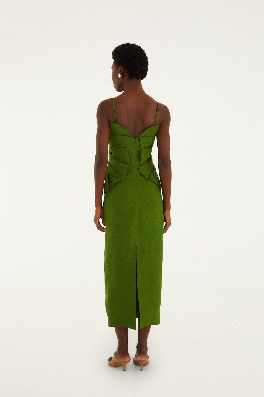 Green Monstera Leaf Sleeveless Euroflax™ Premium Linen Maxi Dress