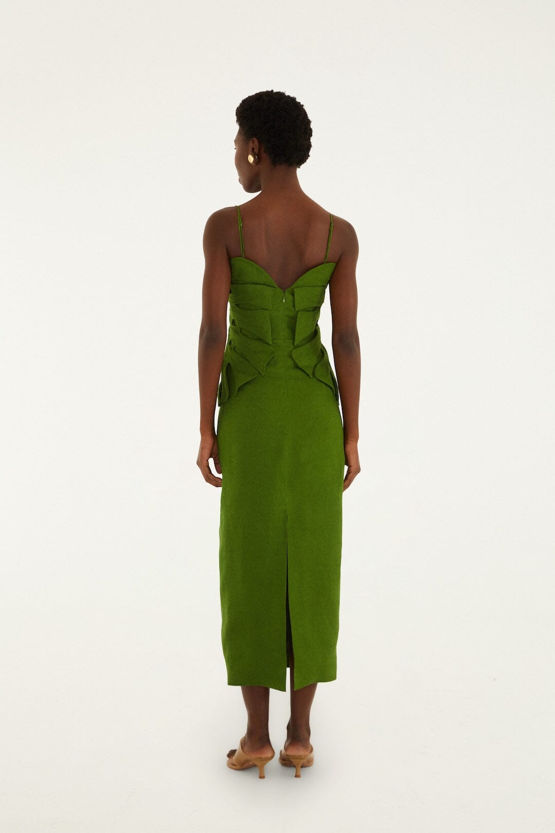 Green Monstera Leaf Sleeveless Euroflax™ Premium Linen Maxi Dress