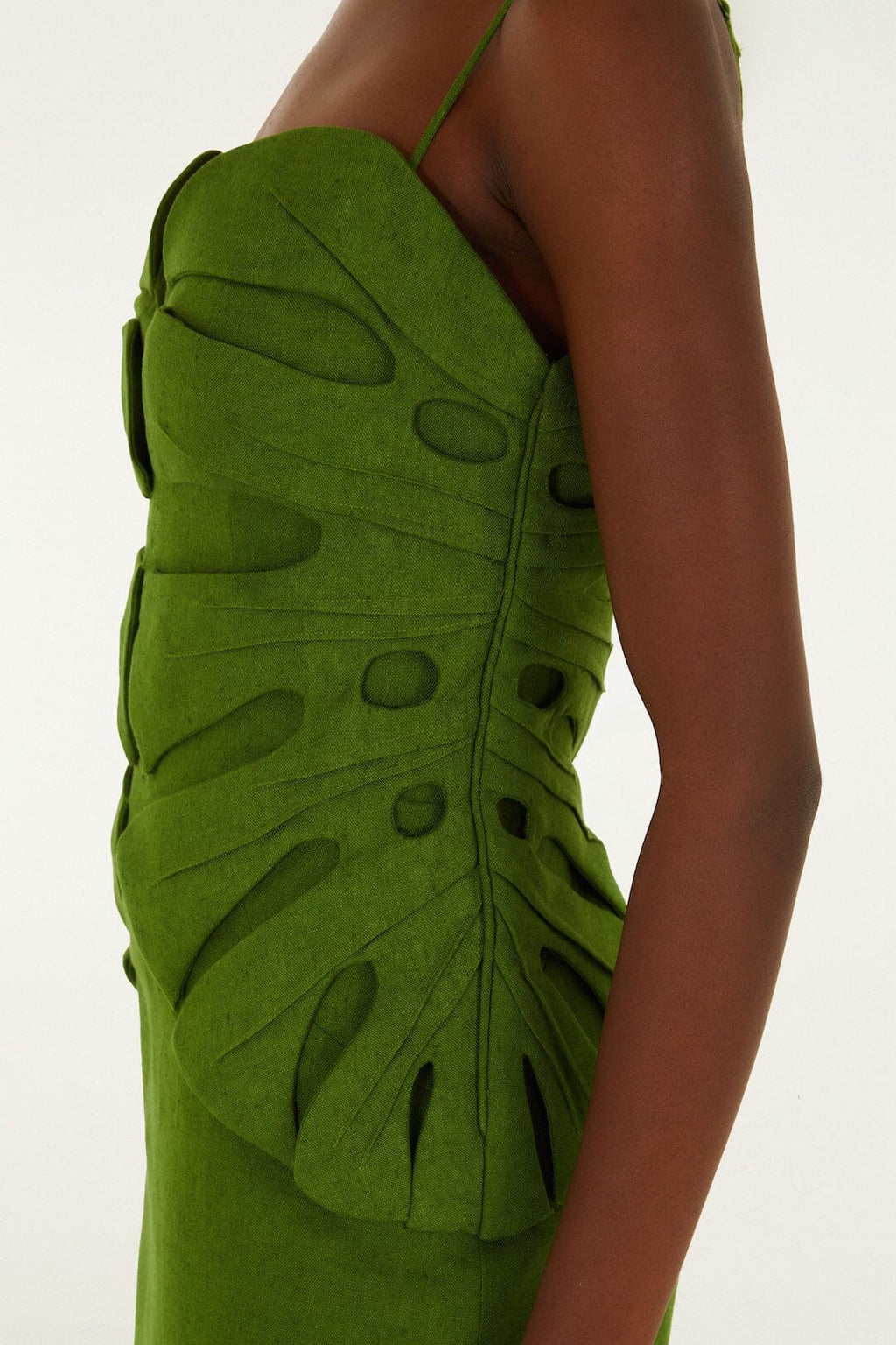 Green Monstera Leaf Sleeveless Euroflax™ Premium Linen Maxi Dress