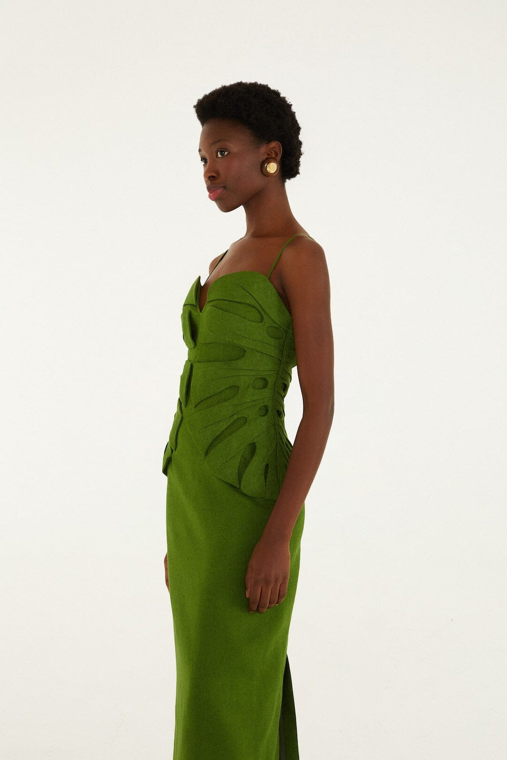 Green Monstera Leaf Sleeveless Euroflax™ Premium Linen Maxi Dress
