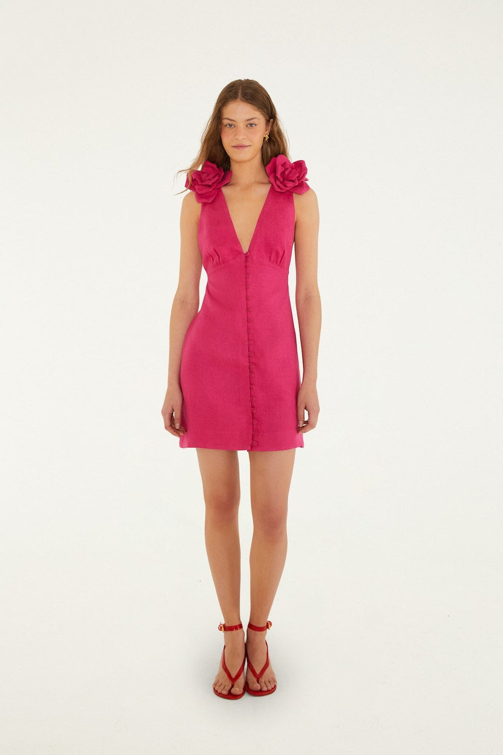Pink 3d Flower Euroflax™ Premium Linen Mini Dress