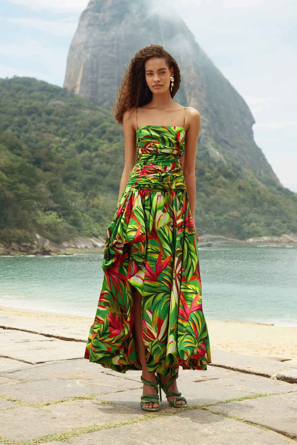 Green Tropical Dream Draped  Maxi Dress