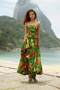 Green Tropical Dream Draped  Maxi Dress