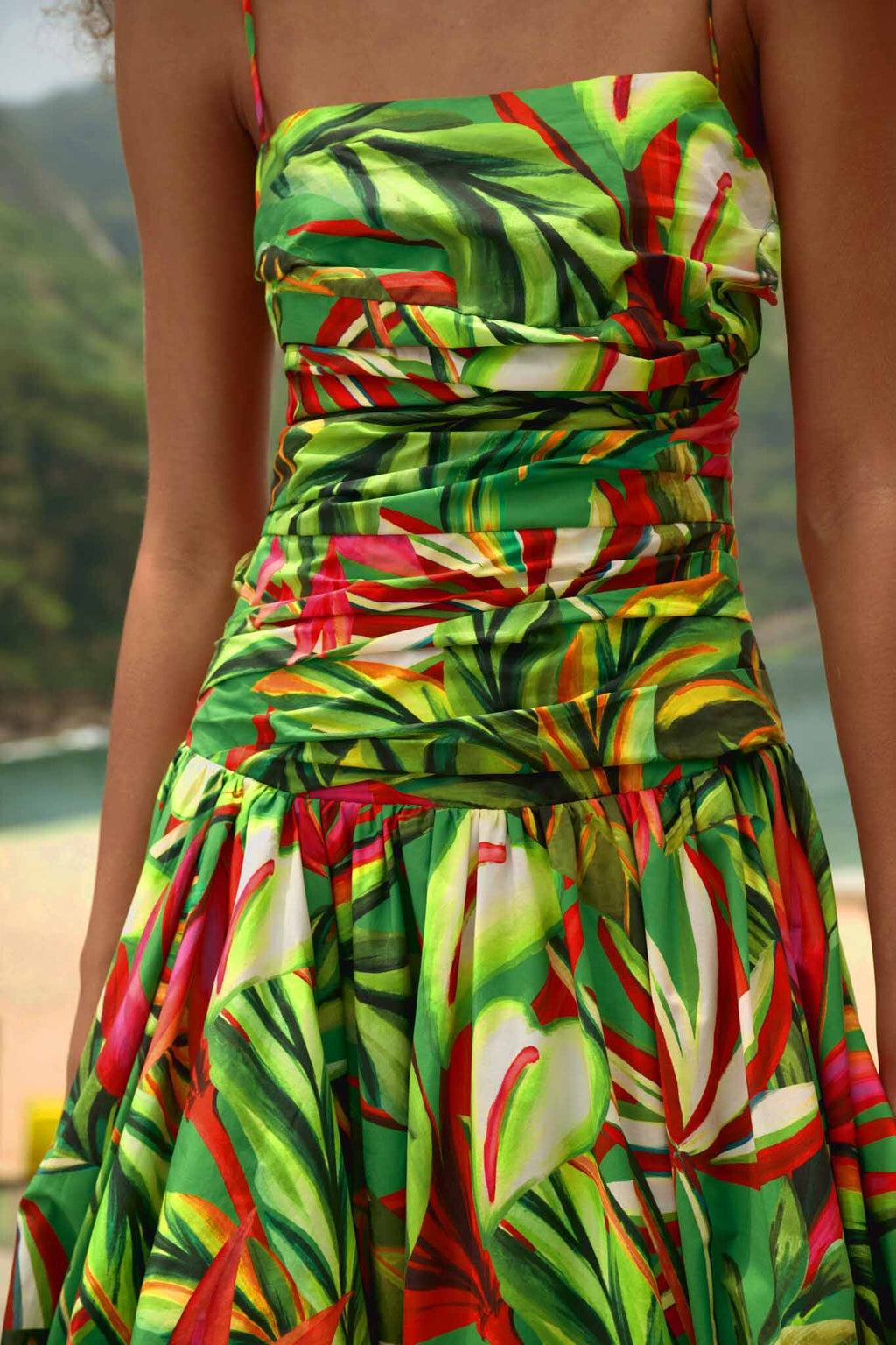 Green Tropical Dream Draped  Maxi Dress