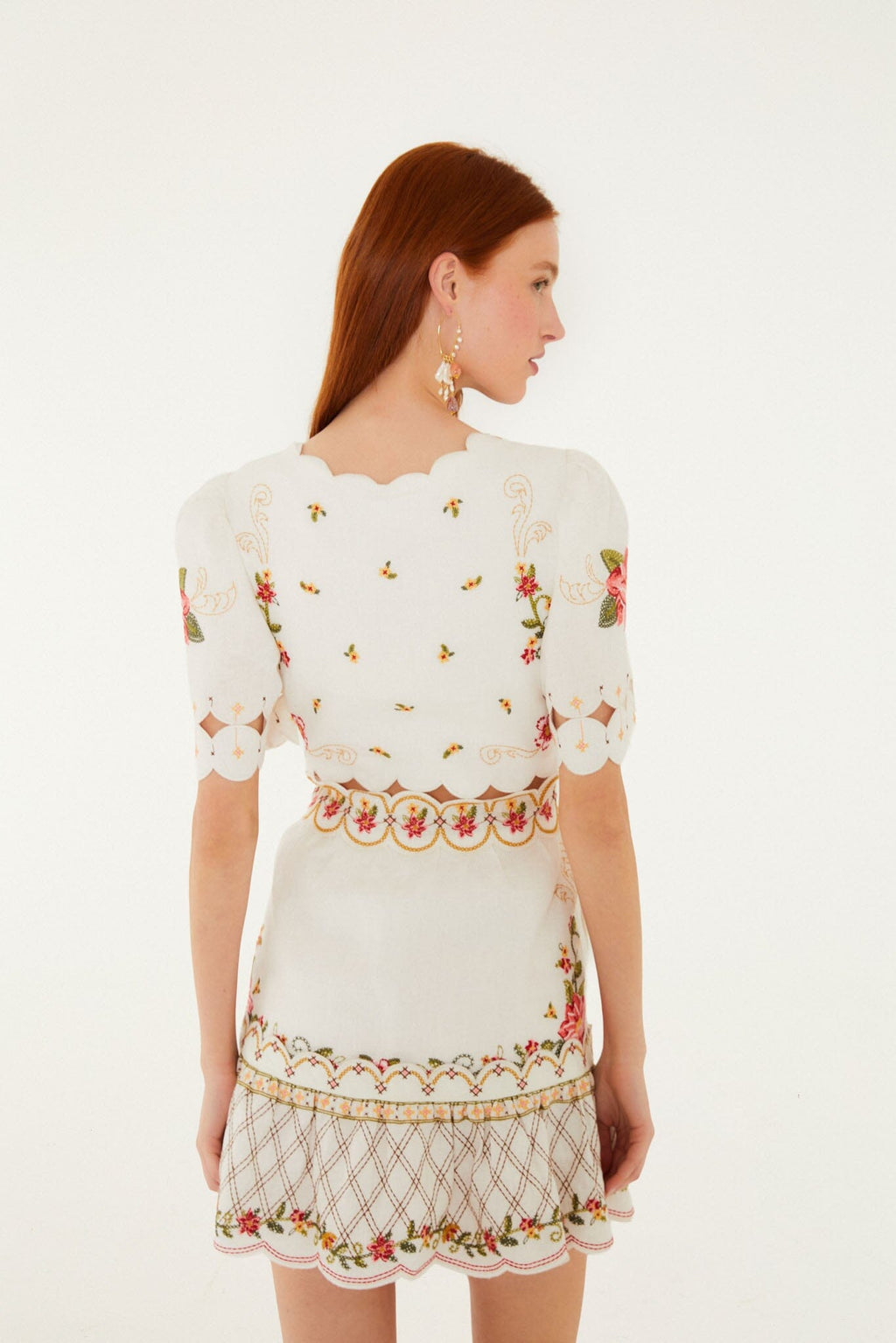 Off-White Flower Embroidery Scalloped Mini Dress