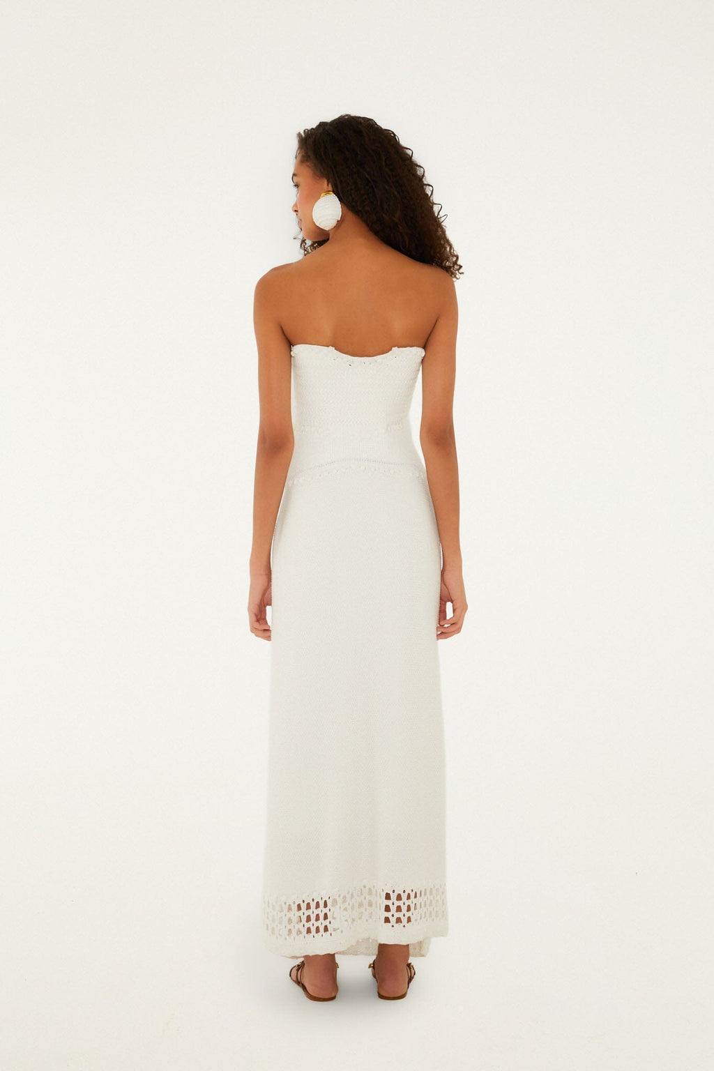 Off-White Palm Tree Strapless Knit Maxi Dress