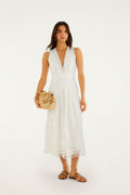Off-White Richelieu V Neck Sleeveless Midi Dress