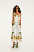 Tropical Royalty Off-White Midi Dress Sleeveless