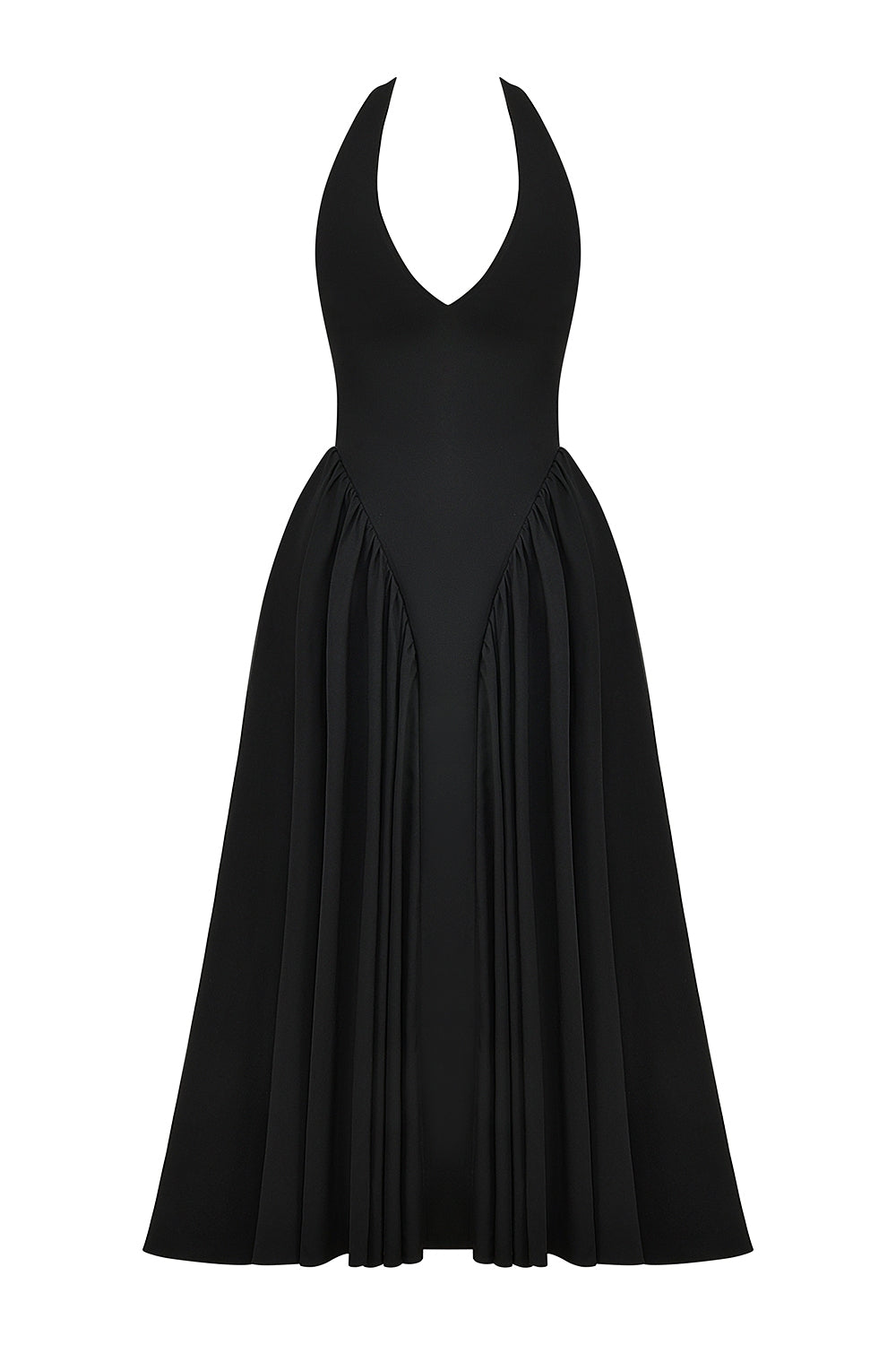 black twill halter midi dress