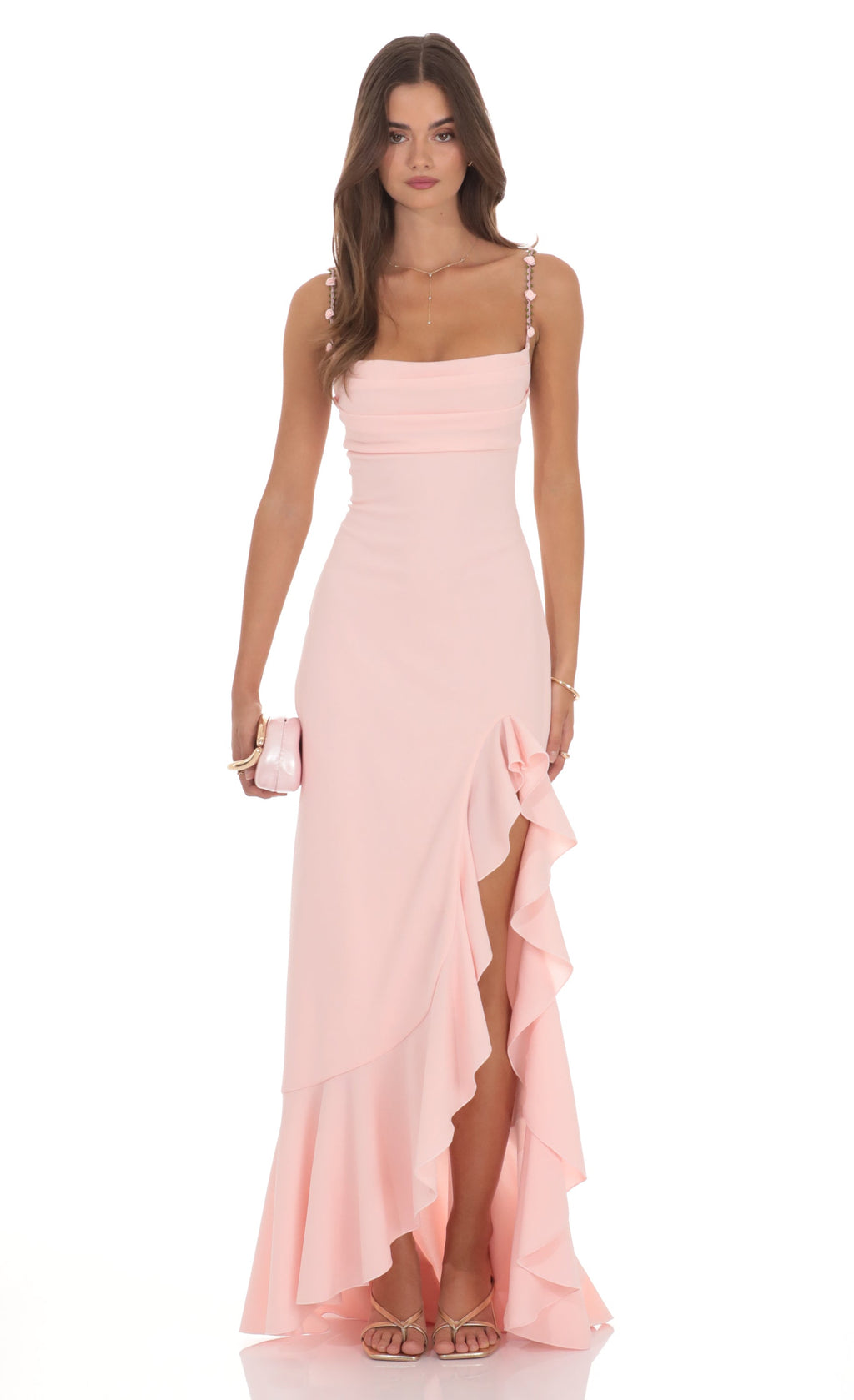 Ruffle Maxi Dress in Soft Pink