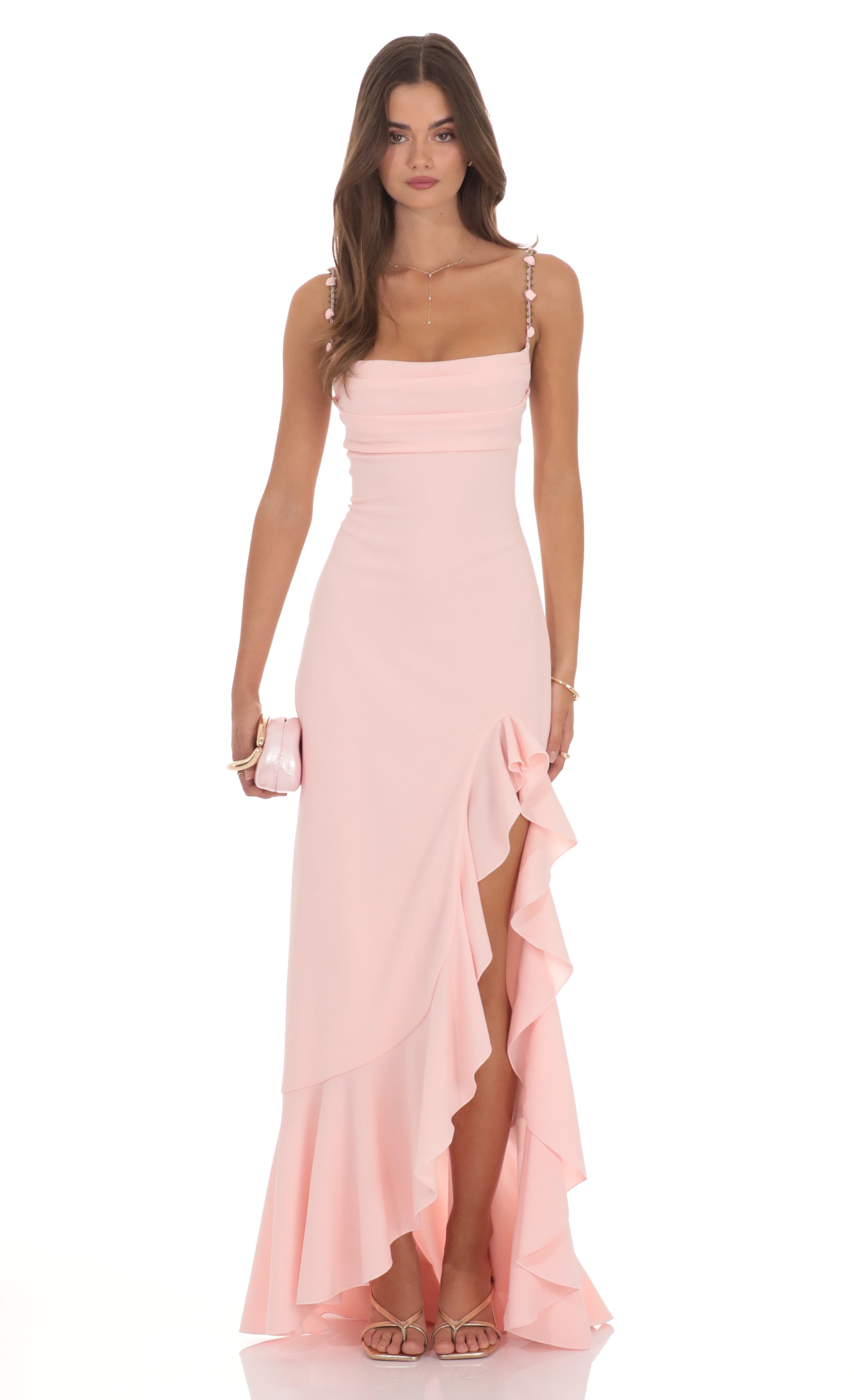 Ruffle Maxi Dress in Soft Pink