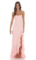 Ruffle Maxi Dress in Soft Pink