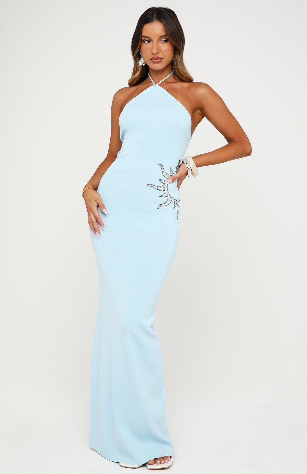Sunflare Knit Maxi Dress Ice Blue