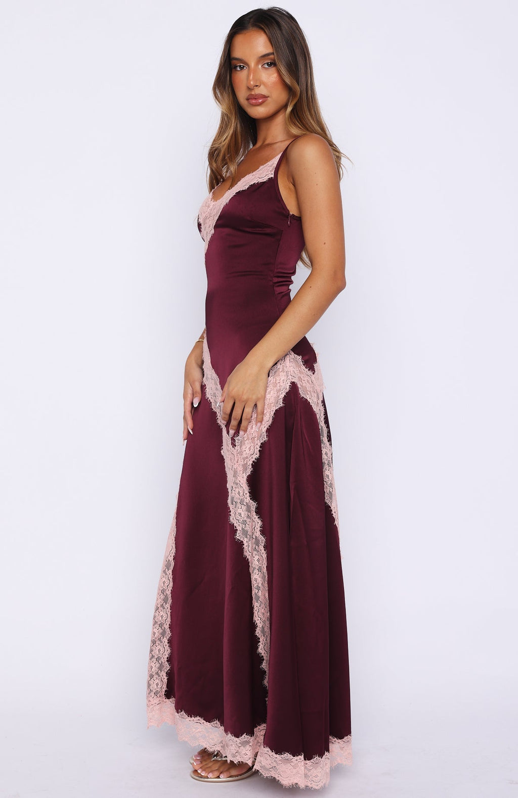 Powerful Pose Satin Maxi Dress Plum/Baby Pink