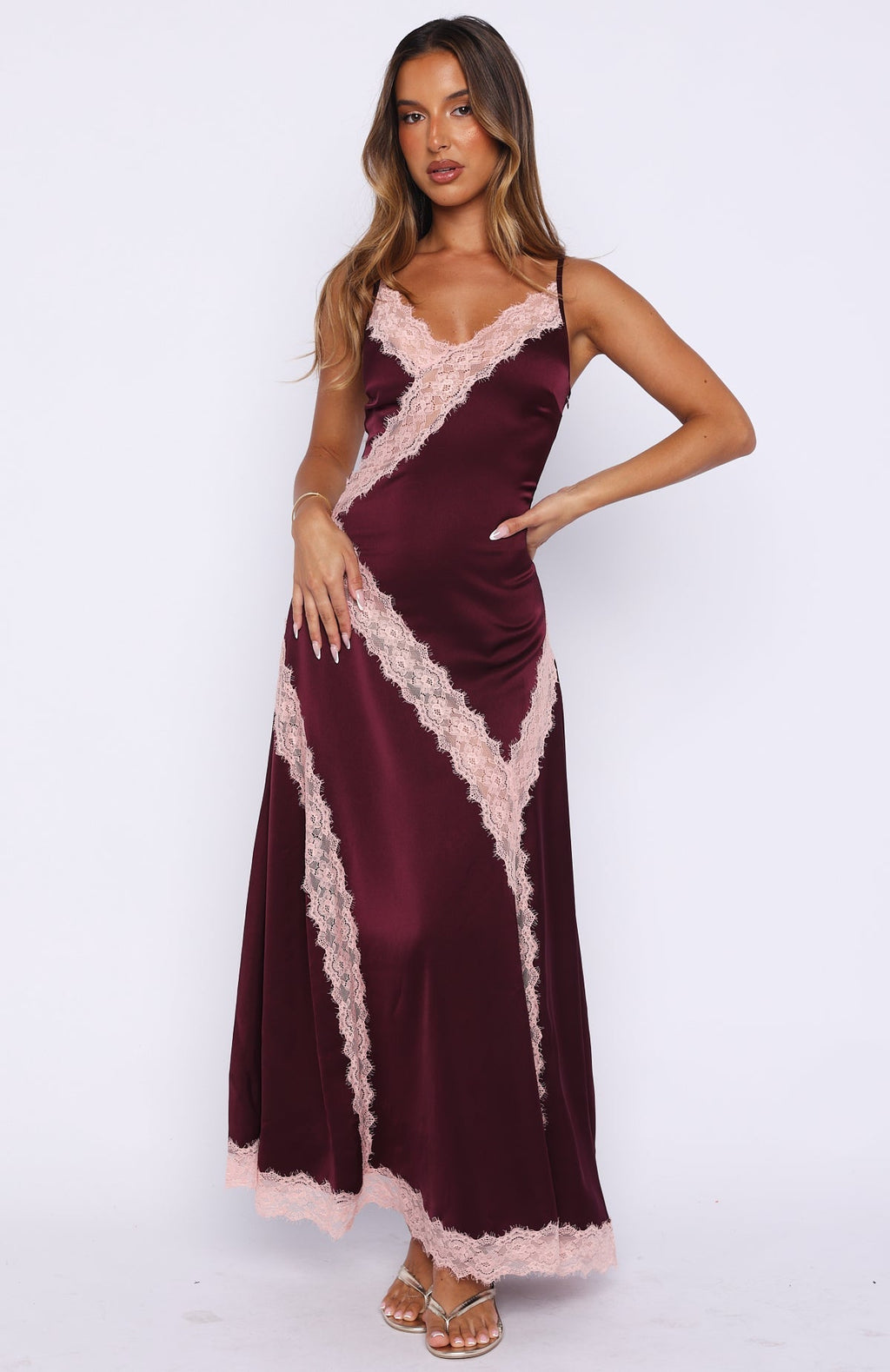 Powerful Pose Satin Maxi Dress Plum/Baby Pink