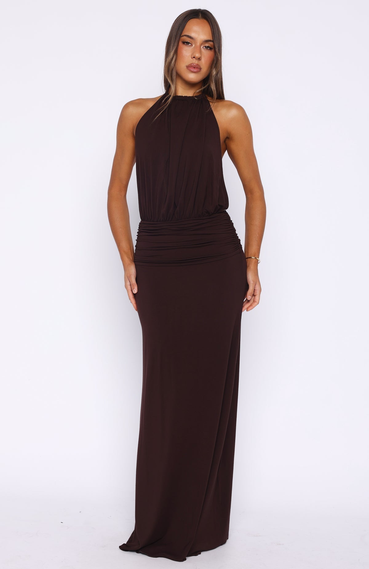 She's Got That Look Halter Neck Maxi Dress Dark Chocolate