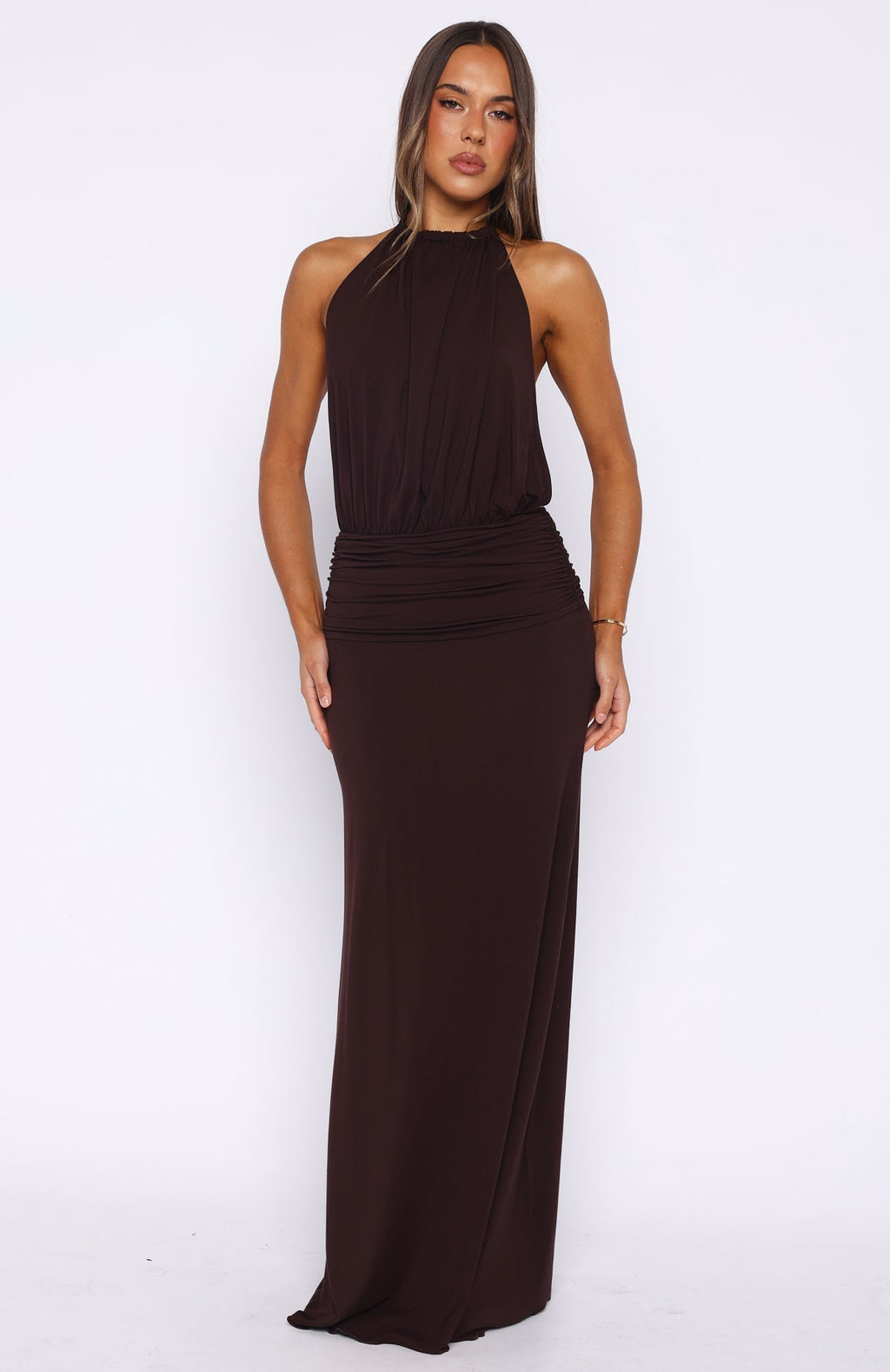 She's Got That Look Halter Neck Maxi Dress Dark Chocolate